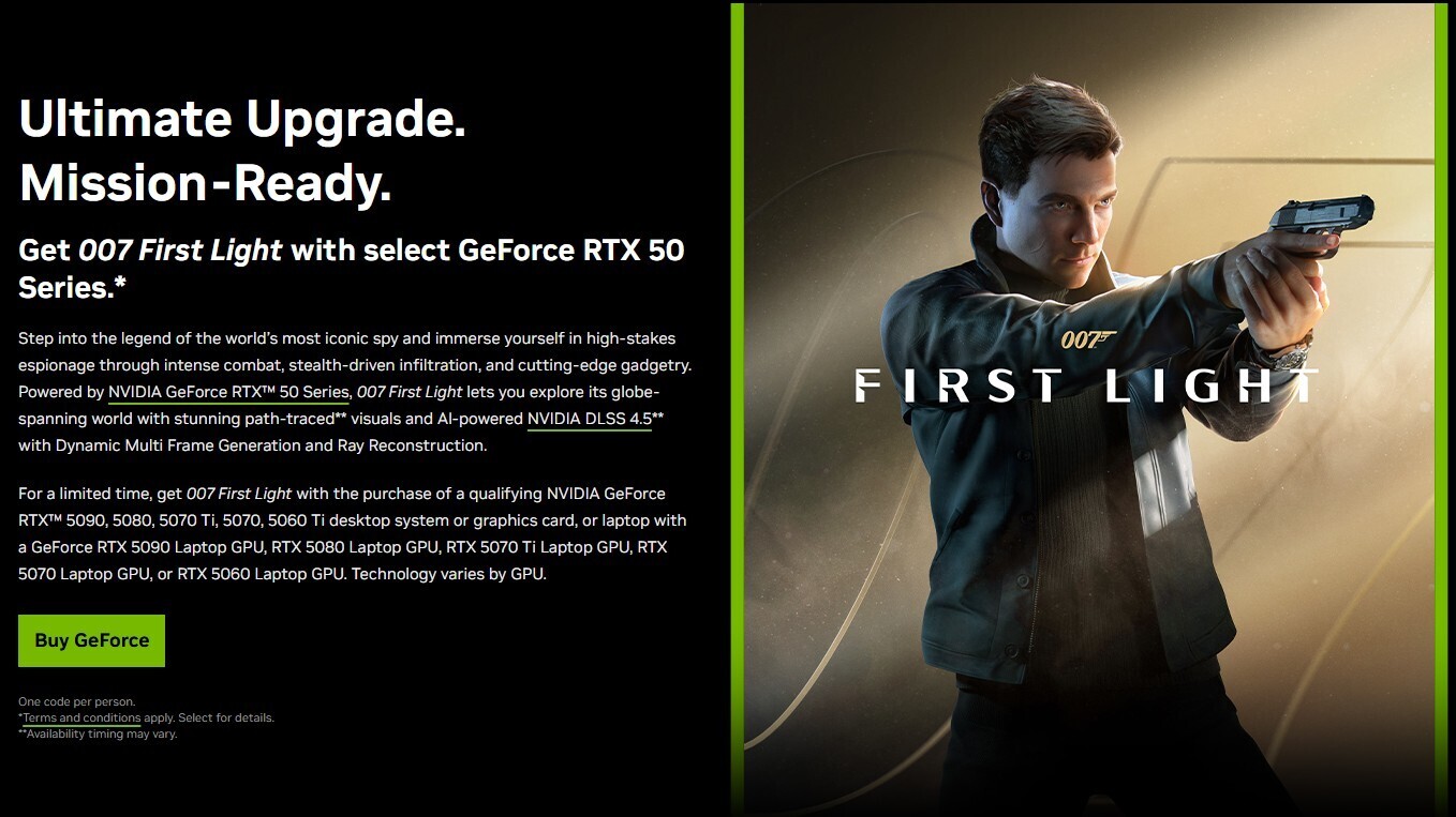 NVIDIA дарит 007 First Light к покупке GeForce RTX 50-series